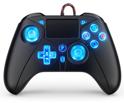 Dinosoo FOIRCEADAL RGB Wired Controller for PS5/PC/PS-4, 3.5mm Audio Jack, Marco Function, 6-Axis Motion