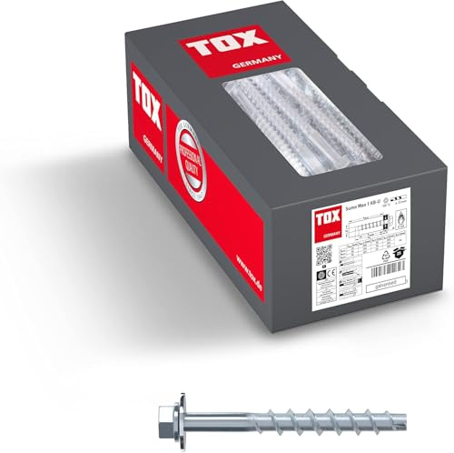 TOX Schraubanker Sumo Max 1 KB-U 10x240 mm M, Sechskantkopf mit Bauscheibe, Stahl verzinkt, für Befestigung von Holzanbauteilen, bauaufsichtlich zugelassen für schwere Lasten, 25 Stück, 041101931