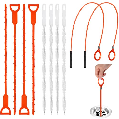 Desatascador Tuberias Profesional, 10 piezas Cepillo de Limpieza para Desagüe, Desatascador para Fregadero, Herramienta Flexible para Eliminar Cabellos y Residuos en Cocinas y Baños y Desagüe