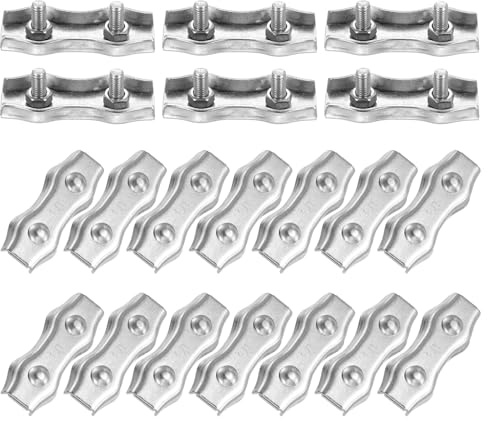 PATIKIL 20Pcs M5 Wire Rope Clips, 304 Stainless Steel Duplex Wire Rope Clips Double Bolt Cable Clamp for 3/32 (4mm) Diameter Rope for Rigging Railing Clothesline Banner Awning