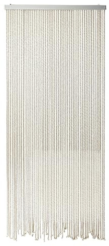 Kobolo Seilvorhang MARITIM 100x230cm beige, Türvorhang mit 60 Strängen je 1cm & Aluleiste, luftiger Fadenvorhang als Insektenschutz & Raumteiler, dekorativer Schnurvorhang, für Balkon und Terrasse
