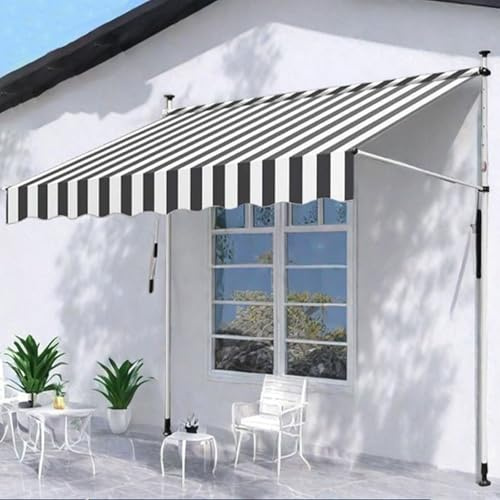 Justerbar balkongmarkis – ingen borr för uteplats och terrass – handvev, solskydd, regnskydd och 250 x 120 cm (gråvit 150 x 120 cm)