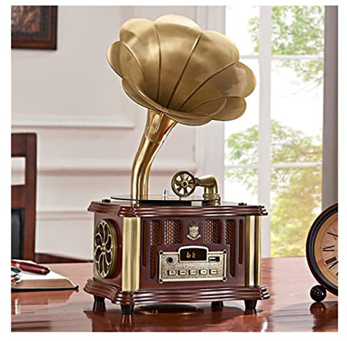 Mini grammofono retrò Ornamenti antichi Giradischi in stile europeo Giradischi vintage Mini altoparlante(Plug-in-01)