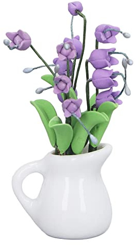 1:12 Vasi da fiori in miniatura Giglio della valle Vaso bianco Simulazione Casa delle bambole Mini modello di pianta Decorazione in ceramica in resina altamente realistica per