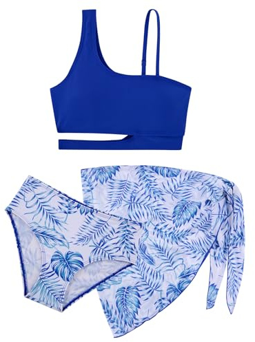 ALISISTER Girls Swimsuits Size 10 12 Girl Swimwear 3 Piece Adjusatble Straps Bikini for Teens with Modest Cover Up Beach Skirt Blue Cutout Size 11 Kids Juniors Swimming Bathing Suit