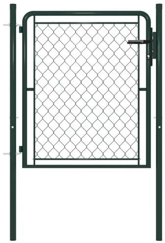 Garden Gate Steel 100x150cm Green, Heavy-Duty Metal Gate with Lock and Handle, Rust-Resistant Chain Link Fence Entry for Outdoor Garden Fence Security