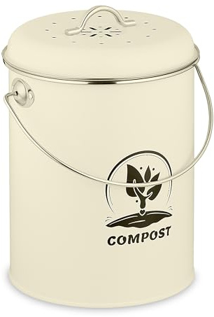 Relaxdays Komposteimer Küche 5,5 Liter, Mülleimer, Deckel und Geruchsfilter, Abfalleimer Biomüll, Eisen, Farbwahl