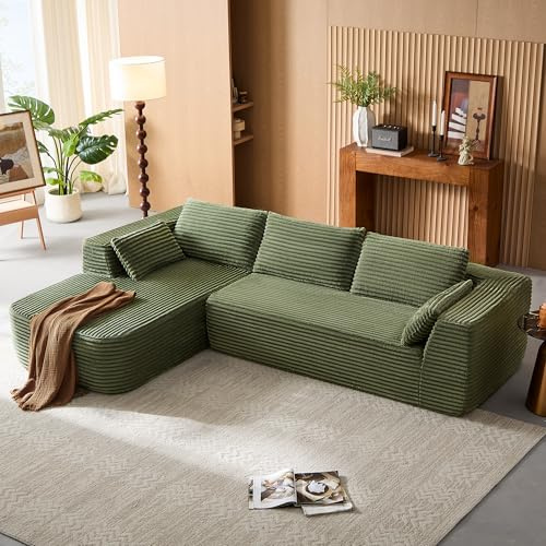 LINSY HOME Ecksofa mit Schlaffunktion, 270 cm, Grün | L Form Couch, Sofa 3 Sitzer mit Ottomane, Sektionssofas für Wohnzimmer, Keine Montage erforderlich