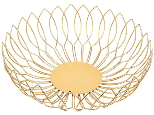 POPETPOP Frutero de Alambre Dorado para Cocina y Sala, Cesta Metálica Pequeña para Guardar Aperitivos y Frutas, Organizador Compacto Diseño Hueco
