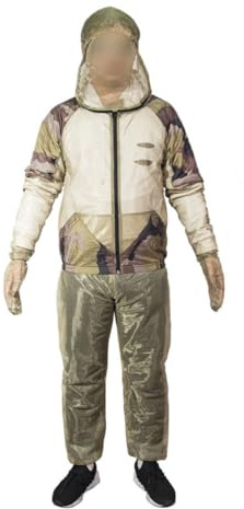 3pcs Combinaisons à Capuche Vêtements de Protection, en Maille | Tissus à Mailles Ultrafines, Veste Pantalon et Moufles, Usage Pêche Randonnée, Khaki Unisexe