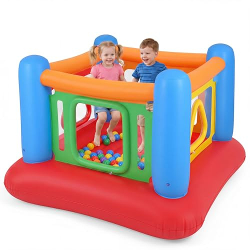 COSTWAY Hüpfburg, Bouncy Castle mit 4 Türen für Kinder, 160 x 160 x 125 cm (Rot + Blau)