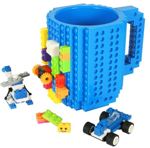 Lumsburry Build-on Bricks Tassen Becher, Kreative DIY Kaffeetasse Baustein Kaffee Tee Trinken Spaß Trinken Geschenk (Blau)