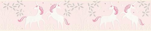 A.S. Création Bordüre Boys & Girls 6 Borte mit Einhörnern Unicorn 5,00 m x 0,13 m metallic rosa weiß Made in Germany 369903 36990-3