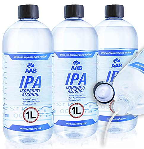 AABCOOLING IPA 1L 3er Set, Isopropanol 99,7%, universeller Reinigungsalkohol für Fett, Öl und Klebstoffe in großer Flasche, sehr effizienter Entferner