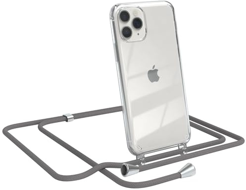 EAZY CASE Handykette kompatibel mit iPhone 11 Pro Handyhülle mit Umhängeband, Handykordel mit Schutzhülle, Silikonhülle, Hülle mit Band, Stylische Kette für Smartphones, Anthrazit
