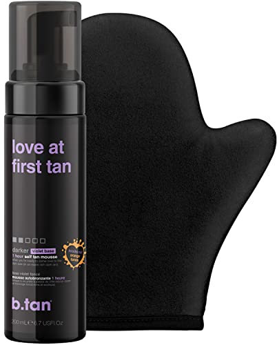 b.tan Violet Selbstbräuner-Set | Fall In Love at First Tan Set - Selbstbräunungsmousse mit Bräunungshandschuh, 1-Stunden-Selbstbräuner, Gesicht & Körper, kein künstlicher Selbstbräunergeruch