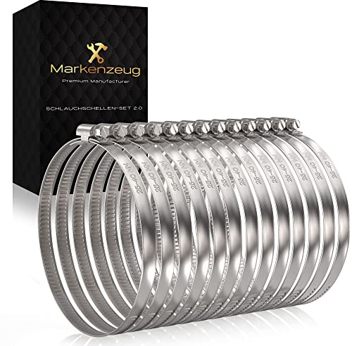 MARKENZEUG Premium Schlauchschellen Set I Edelstahl-Schlauchschellen I Für Waschmaschine & Pool oder Auto I 24-40mm Durchmesser I 13er Set