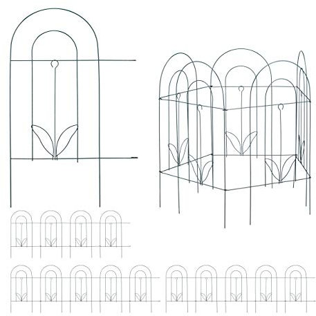 15 TLG. Beetzaun, Beetumrandung für Garten, Dekozaun aus Metall, zum Stecken, Rasenzaun, HxB: 62 x 732 cm, grün