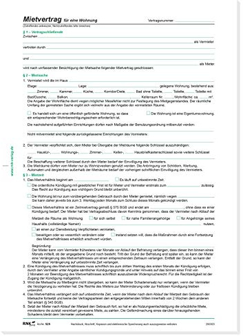 RNK 525 Vertragsformular Mietvertrag für Wohnungen, DIN A4 (20 Stück)