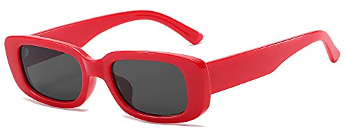 RUNHUIS Retro Rechteck Sonnenbrille Damen Herren Chunky Sonnenbrille Vintage Small Square Fashion Brille
