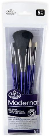 Royal & Langnickel Moderna, 5-teiliges schwarzes Wischmopp-Pinsel-Set für alle Malmedien, inkl. Mop-, Scruffy-, Schrubber, Laub- und Spotter-Pinsel