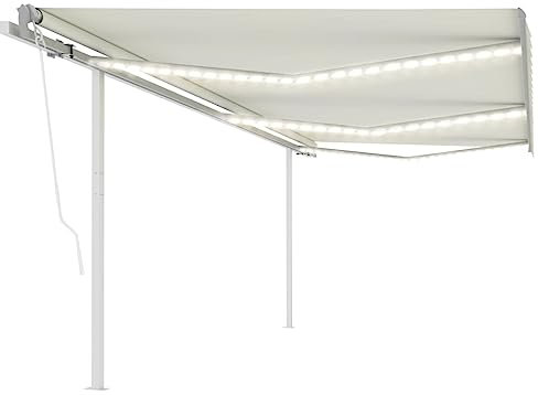 vidaXL Markise Automatisch mit LED Windsensor Gelenkarmmarkise Sonnenmarkise Balkonmarkise Sonnenschutz Sichtschutz Terrasse Garten 6x3m Cremeweiß