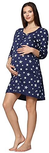 Be Mammy Mammapyjamas för Dam med omvårdnadsfunktion BE20-176 (Navy Stjärnor Blå, S)