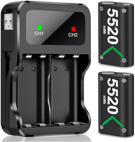 HELLCOOL Batteria Controller per Xbox,2x6200mWh Batteria Ricaricabile con Dock di Ricarica/Display LED/Cavo di Ricarica,Caricatore Xbox Controller Series X|S,One/Elite/S|X Custodie