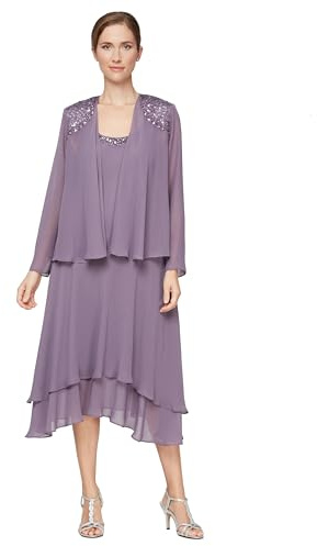 S.L. Fashions Women's Mother of The Bride Dress with Embellished Neckline & Shoulder, Wedding Guest (Petite and Regular Sizes) Special Occasion, ICY Orchid, 16