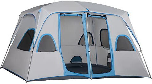 Outsunny Tenda da Campeggio 4 Persone con 2 Stanze e Finestre a Rete, Tenda a Casetta Anti UV e Impermeabile, 400x275x210 cm, Grigia