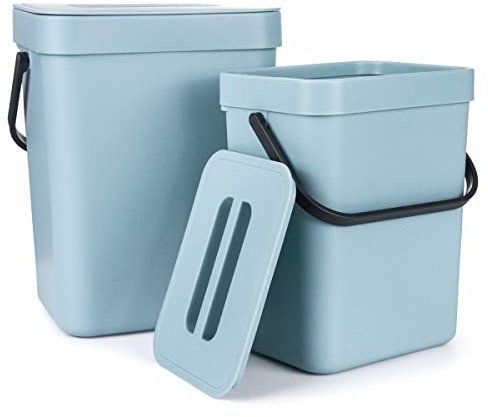 Spesh Biomülleimer Küche 2er-Set(5L+3L) Kunststoff Komposteimer Geruchsdicht Aufhängbar Abfalleimer mit Deckel für den Täglich Anfallenden Biomüll (Hellblau)