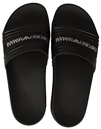 Emporio Armani Tofflor för män, vattenrutschkana, poolbälte, strandkläder, artikel XVPS03 XN127 skor Beachwear Made in ITALY, 00002 Nero svart, 40 EU
