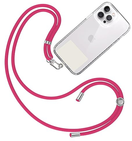 TBOC Cordon Collier Laniere Portable [Fuchsia] avec Patch de Fixation [Blanc Ice] et Sangle de Suspension Amovible Réglable et Résistante Compatible avec Toutes les Marques de Téléphone Accessoires