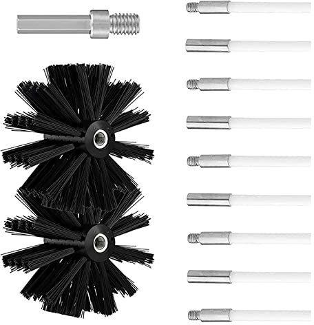 Kit Brosse Nettoyage Cheminée, Diameter 150mm, Cheminee Outil Nettoyage de CheminéE Brosses Kit Comprenant 9 Tiges Flexibles de 410 mm et 2 TêTes de Brosse 150 mm de Diamètre pour PoêLe à Bois