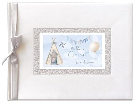 ARGUVAL Libro de firmas Comunión niño Tienda, 27,5 x 23 cm, 64 páginas, Libro de Invitados, Libro de firmas, Recuerdo comunión, Libro en Blanco para firmas Fotos, Álbum Recuerdo, comunión
