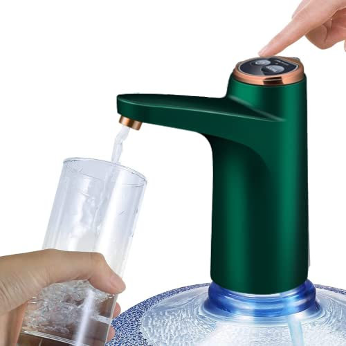 NK Dispensador de Agua - Indicador LED, Batería 1500 mAh Recargable por USB, Material Protector de Silicona, Compatible con Garrafas y Botellas 4,5L, 5L, 7,5L, 10L, 11,3L, 15L, 18,9L (Verde)