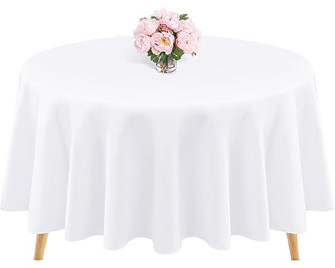 1 Packung hochwertige, runde Tischdecke, 229cm, weiße Polyester-Tischdecke, waschbar, Tischdecken aus Polyesterstoff, Tischdecken für Hochzeit, Party Bankett, Buffet, Urlaub, Abendessen (weiß, 229cm)