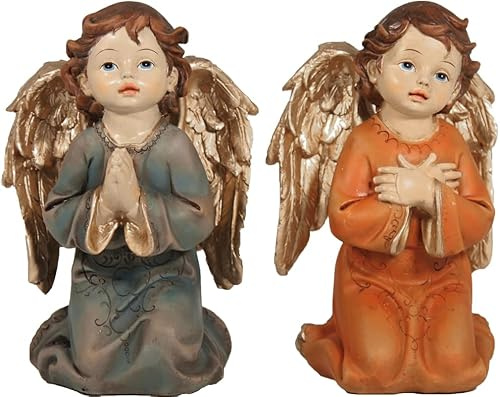 FADEDA 2X Engel kniend/Höhe:14 cm/handbemalt/detailgetreue Krippen Figuren - Weihnachten Tisch Dekoration Krippe Zubehör