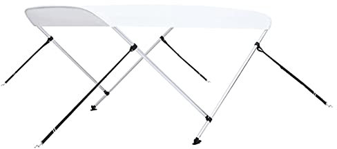 Homgoday Toldo Bimini de 4 Arcos Techo de Embarcación Protegedor de Sol Luz Lluvia Parasol Altura Ajustable Recubrimiento de PU Blanco 180 x 150 x 110 cm