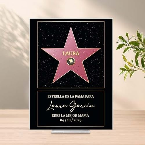 Transparent Gift Placa Personalizada Hollywood con Dedicatoria. Cuadro Metacrilato con Estrella de la Fama. Regalos Originales para Compañeros de Trabajo, Jubilaciones. Regalos para Hombres y Mujeres
