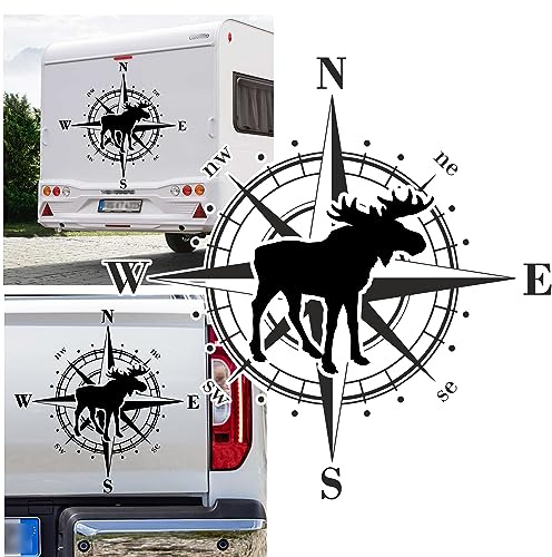 Rakelfix Elch Elche Moose Kompass Aufkleber Apassbar Wohnmobil Auto Autoaufkleber Sticker Kompassrose Windrose Camper