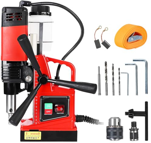 Litake Mag Drill Press, 1300W 1.57 Boring Diameter, 2922lbf Power Magnetic Drill, 810 PRM Forward and Reverse Tapping, Electric Drilling Machine for Metal Surface and Home Improvement