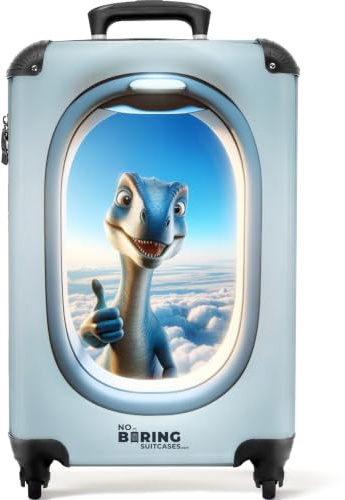 NoBoringSuitcases© Kinderkoffer, Kinderkoffer Jungen, Koffer Kinder, Kinder | 55x40x20 cm - Reisekoffer, Koffer Kinder Jungen, Kindertrolley Jungen, Handgepäck Koffer, Handgepäck (Dino - Hellblau)