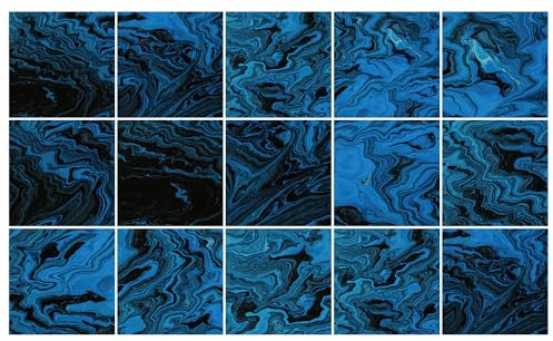Ulticool Stickers autocollants imperméables - Marbre Bleu Noir - 15 x 15 cm - Lot de 15 autocollants pour carrelage autoadhésifs en film - Pour revêtement mural de salle de bain - Carrelage mural de