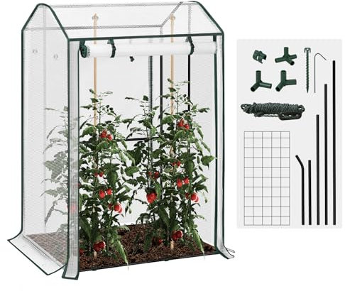 WOLTU Serra da Giardino con Porte Avvolgibili, Serra da Balcone, Telo in Rete PE 140 g/m², per Piante Idrorepellente a Fori Rotondi per Piantare Pomodori Rampicanti e Altro, Bianco