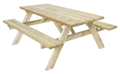 The Homeweeks Mesa Picnic jardín Madera tratada en Autoclave | Strong 200 | con 2 Bancos abatibles | 198x154x74 cm | 8/10 Adultos | Espesor 42 mm | normativa EN581 | FSC