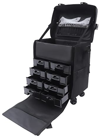 banborba Professional 2 in 1 Rolling Makeup Train Case, Detachable Cosmetic Organizer Trolley, Large Storage Traveling Cart Trunk, Hairstylist Cosmetic Case with Wheels & Adjustable Shoulder Straps