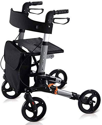 CAFIEDR Leichter, zusammenklappbarer Rollator mit Sitz, Transportstuhl, doppelter Sicherheitsbremse, Einstellbarer Höhe mit Stock-/Schirmhalter und Abnehmbarer Aufbewah,Black