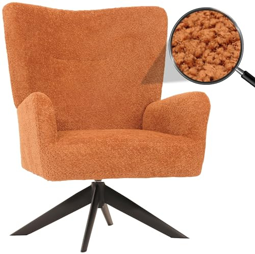 Mendler Lounge-Sessel HWC-N65 Stoff/Textil Chenille Metall - Terracotta