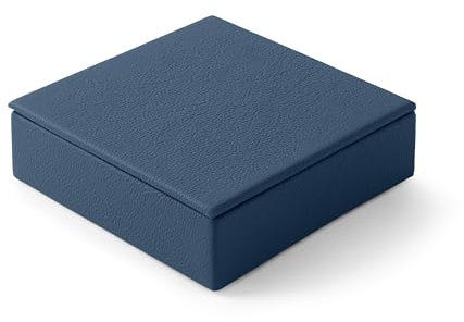 Eglooh - Atena - Taschenleerer mit Deckel aus echtem Leder Blau - Schreibtisch-Organizer, Ablagefach für Schlüssel, Schmuck, Pralinen - cm 16,5 x 16,5 - Made in Italy